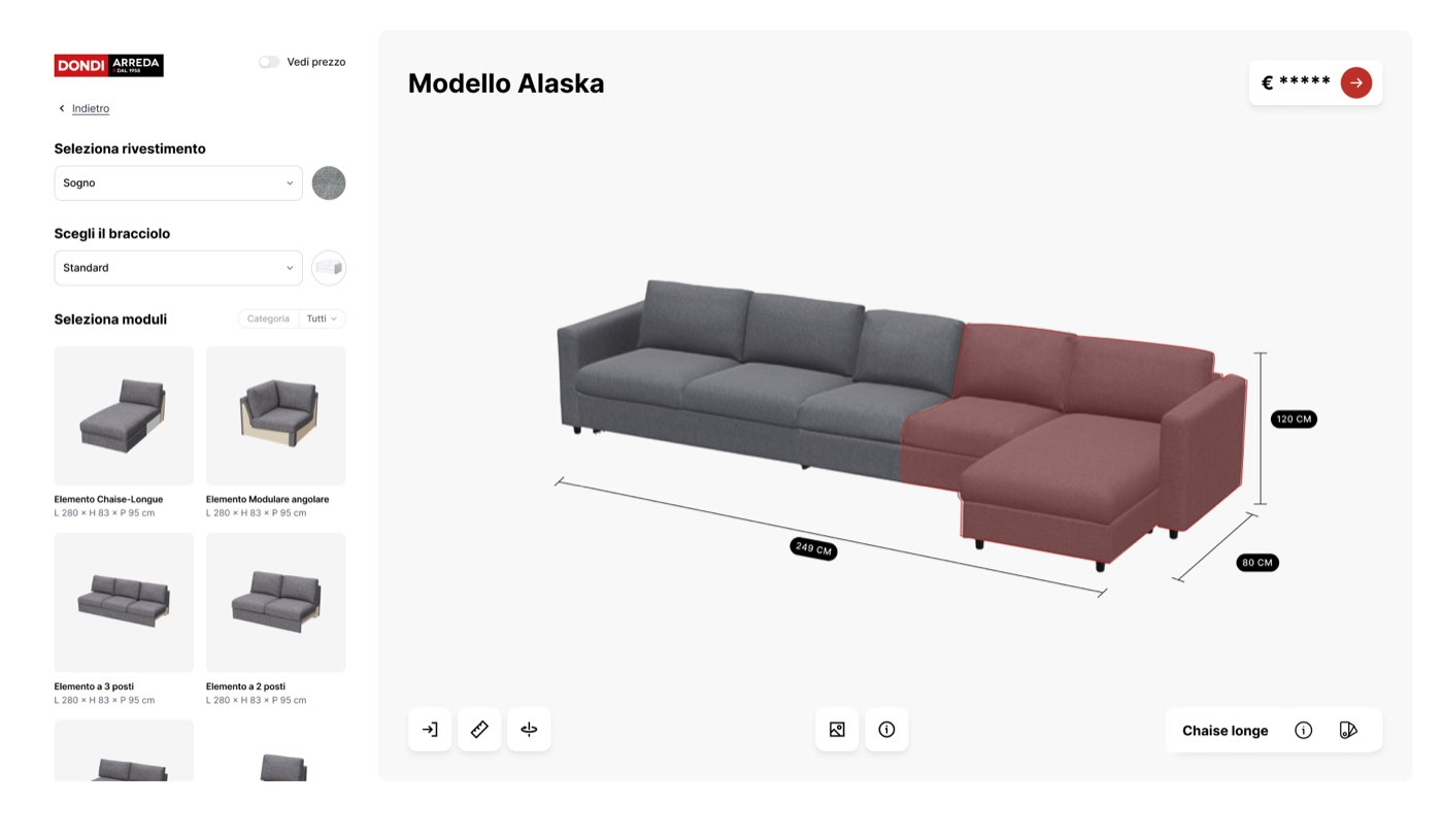 Configuratore di divani Dondi Arreda realizzato da One AM